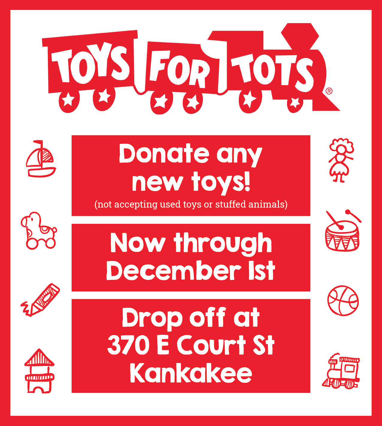 REP. HAAS’ DISTRICT OFFICE TO BE TOYS FOR TOTS DROP OFF LOCATION